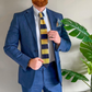 Paris Silk Knit Pointed Tip Tie in Navy and Yellow